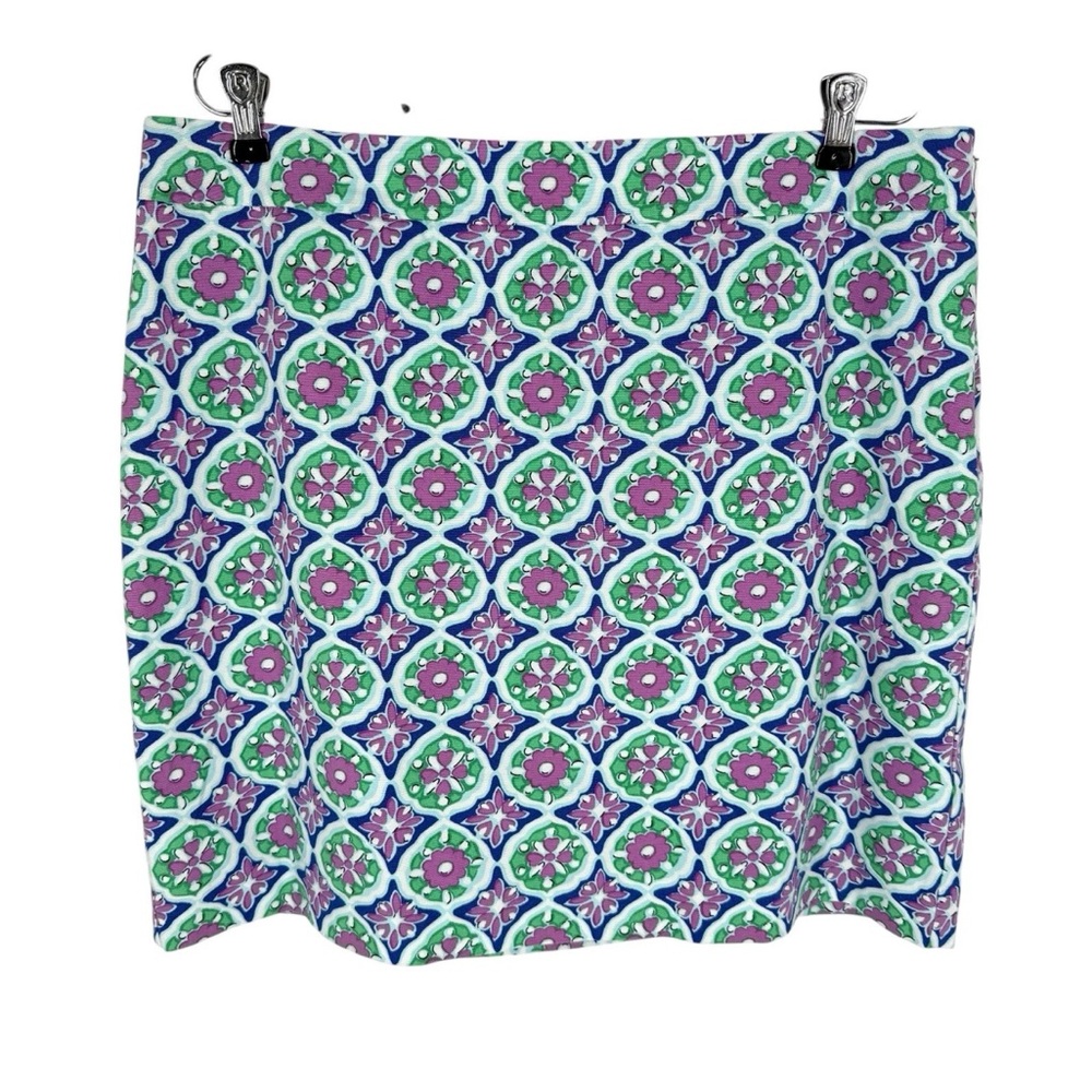 Talbots Pencil Skirt Womens Size 16P Purple Blue Medallion Print Stretch Cotton